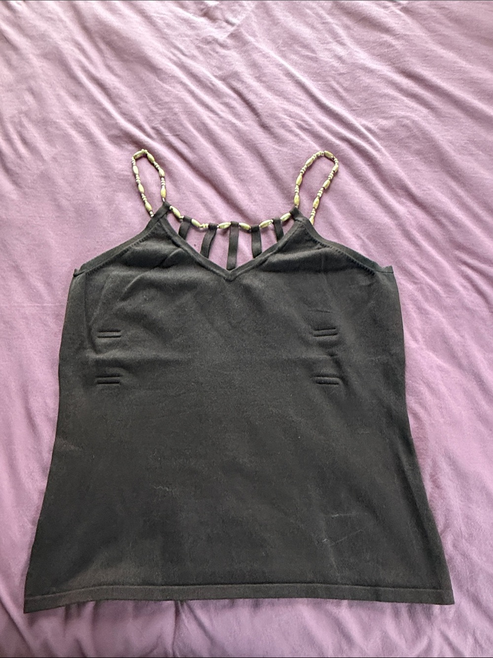 Boston Proper Black Strappy Cami with Braided Accent